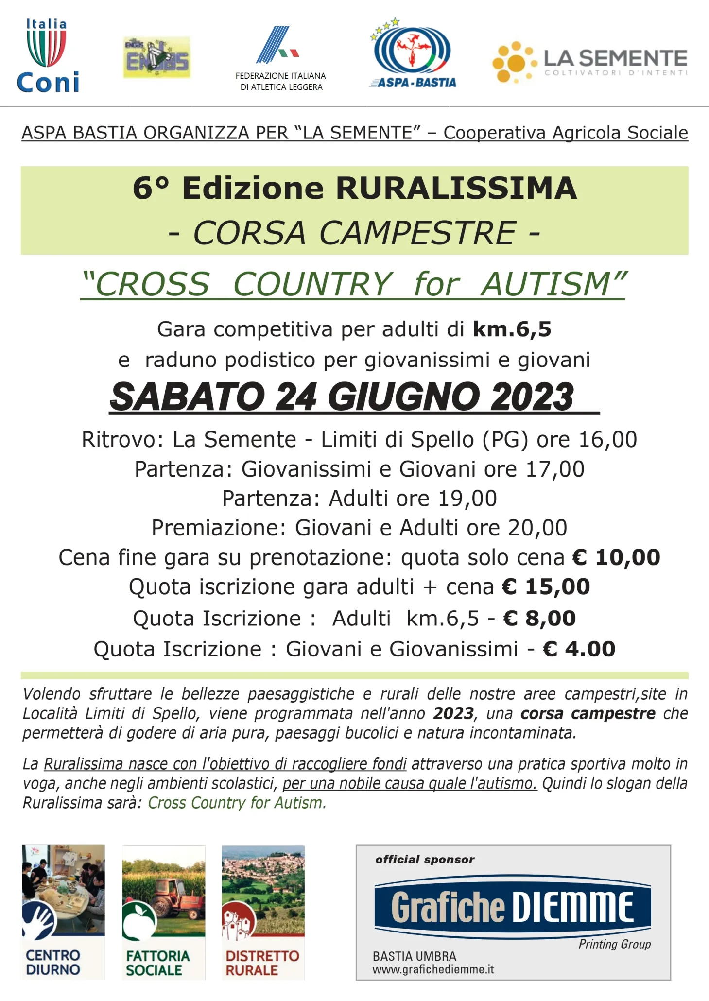 ASPA BASTIA per LA SEMENTE 6° Edizione RURALISSIMA – CORSA CAMPESTRE “ CROSS COUNTRY for AUTISM ” … si torna a correre!